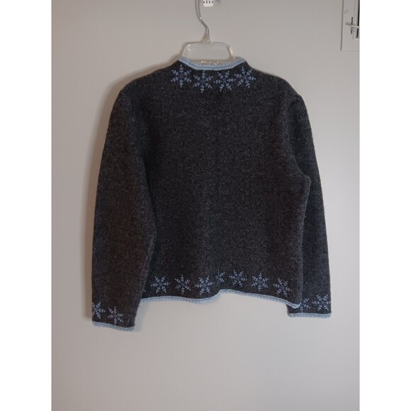 Talbots Zip Up Wool Sweater Grey Sz Small Petite Snowflake Design - Picture 4 of 4